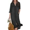 thumbnail image 1 of Bellella Robes Midi en Jean pour Femmes Robe Chemise en Jean à Boutons Col Rabattu Manches Longues Ample Noir Gris TP, 1 of 2