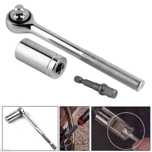 2Pcs 7mm-19mm Gator Grip Universal Socket Wrench w/ Power Drill Adapter Tool