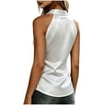 thumbnail image 6 of Women's Satin Collared Halter Tank Top Summer Trendy Sleeveless Button Down Blouse Elegant Racerback Beach Vacation Tops White, 6 of 6