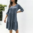 thumbnail image 2 of Pompotops Robe Décontractée Mode Femme Col Rond Ample Couleur Unie Aguichant Manches Longues Boutonnée, 2 of 6