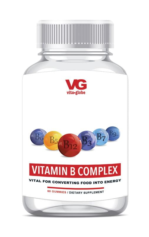 VitaGlobe Vita Globe B Complex Gummy - Natural Strawberry Flavor with Vitamin C, Niacin, B6, B12 & Biotin for Energy, Heart Health and Brain Support, 120ct (2 x 60ct Bottles)