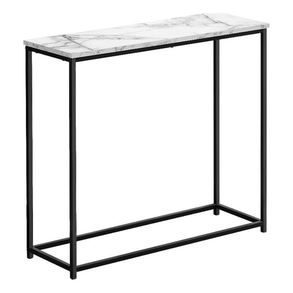Pemberly Row Narrow Console Table with Black Metal Frame in White Marble Look