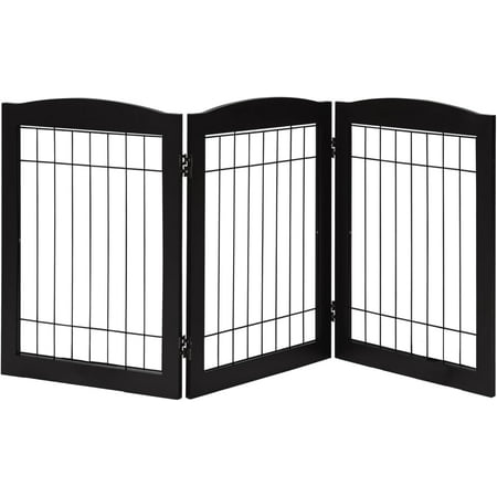 Dog Gate Indoor Freestanding Wire Pet Gate Foldable Wooden Dog gate for doorways Stairs and hallways Black 30 Height-3 Panels