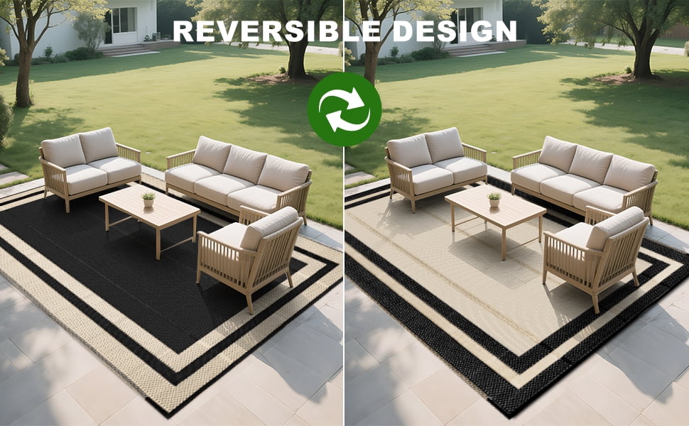 Outdoor Plastic Waterproof Rug 5'x 8' for Patio, Porch, Deck, Backyard, Balcony, Reversible