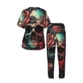 thumbnail image 4 of Women's 2 Piece Loungewear Pajama Set Short Sleeve Tee Top and Pants Set, Skull Death Roses Retro, 4 of 6