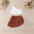 thumbnail image 2 of Mercatoo Girls' Set Summer Letter Shoulder Stripe Tops and Tassel Short Skirt 2Pcs Clothes Outfit Toddler Girls Beach Prom Suit, 2 of 9