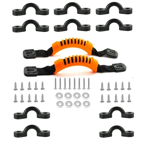 2Pcs Kayak Handles Kit Orange Kayak Carry Handle Side Mount Replacement with Rubber Handles Nylon Strap Include Screws Pad Eyes Suitable for Luggage Kayaks Boat