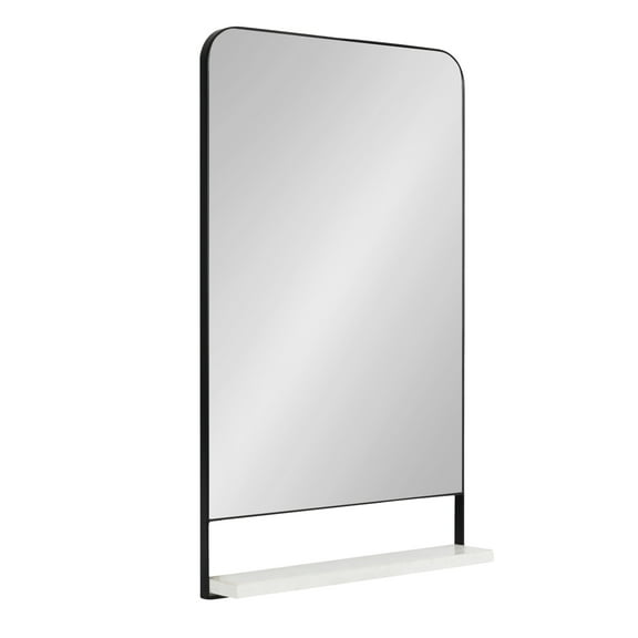 Kate and Laurel Chadwin Modern Rectangle Wall Mirror with Shelf, 20 x 34, White and Black, Decorative Rectangular Contemporary Marble and Metal Mirror for Storage and Display