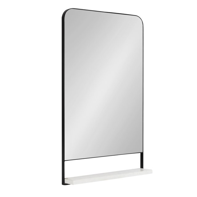 Kate and Laurel Chadwin Rectangle Wall Mirror with Shelf, Black 20x34