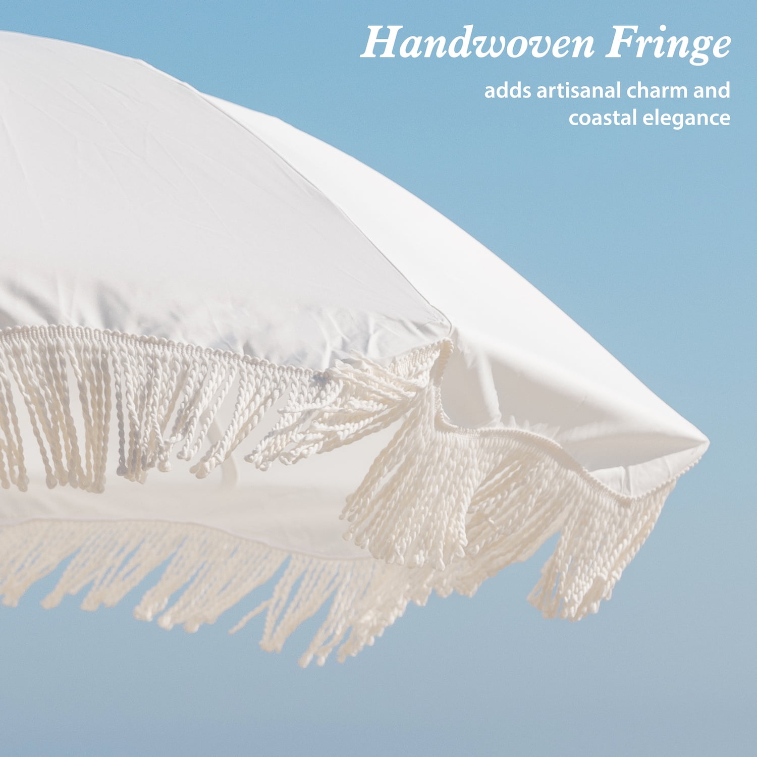 AMMSUN 6.5ft Patio Umbrella UPF50+ with Boho Fringe Tassel Tilt Pole for Outdoor Picnic,Cream White