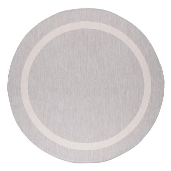 Waikiki Grey/White 7 ft. Round Bordered Indoor/Outdoor Area Rug