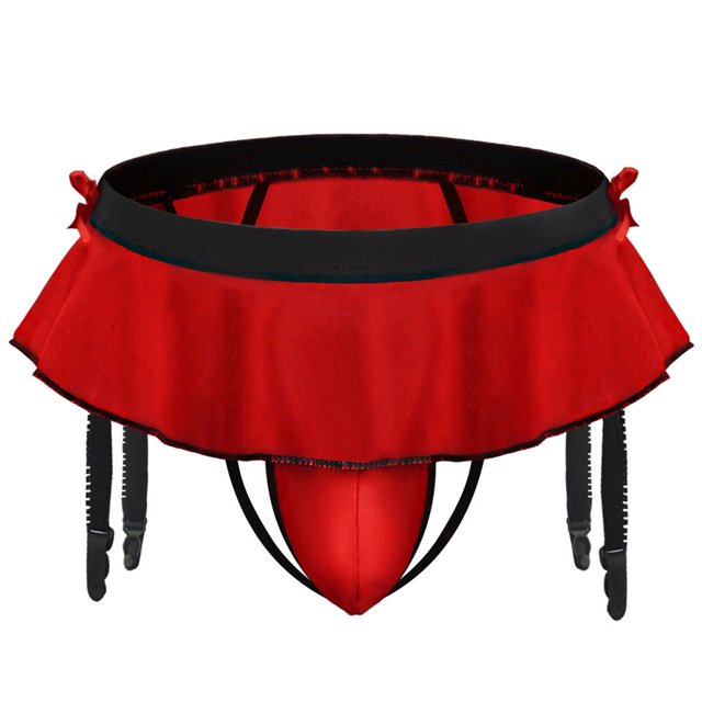 Ropa interior sexy para hombre, ropa interior con tirantes, calcetín, tanga, pantalones, falda con doble Ding