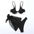 thumbnail image 6 of WREESH Womens Bikini Set with Sarong Bathing Suit Beach Cover Up Wrap Skirt Solid Bikini Strap Bikini Deep V Split Swimsuit Set Three-Piece Swimming Suit Black, 6 of 7