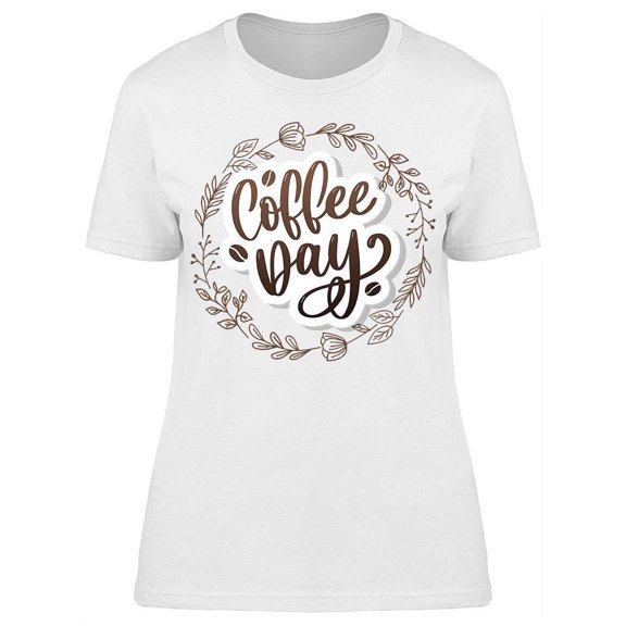 Coffee Day Sticker Flower Circle T-Shirt Women -Image by Shutterstock, Female Large