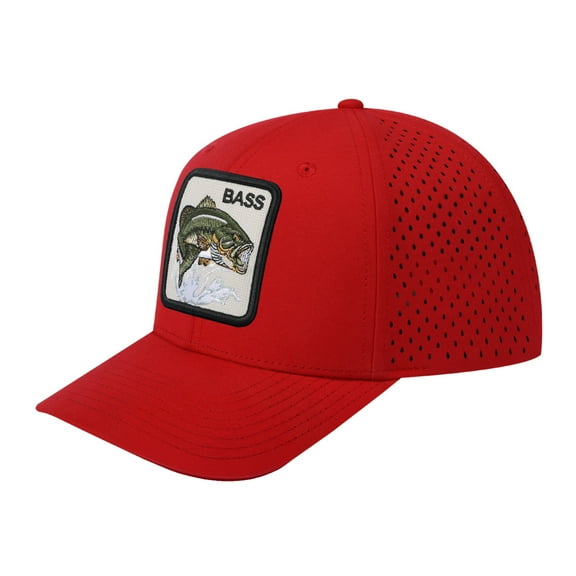 Unisex Embroidered The Bass, 6-Panel Microfiber Laser hole Trucker Hat, Red/Red, Adjustable Fit
