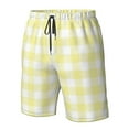 thumbnail image 4 of Sikiie Lemon Yellow Checkboard Print Men's Beach Shorts, High Elastic Quick-drying Shorts - with Drawstring and Slip Pockets, Suitable for Beach, Sports, Vacation-Small, 4 of 6