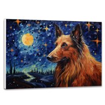 Belgian Sheepdog Dog Canvas Van Gogh Starry Night Wall Art Gifts Canvas Wall Art Frame Music Artist Customized Canvas Framed Photo Art Work For The Bedroom(Gifts For Dog Lover )