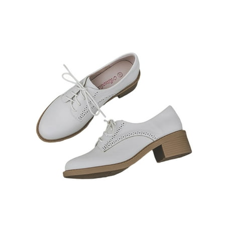 

Rotosw Ladies Oxfords Lace Up Leather Shoes Non Slip Brogues Comfortable Comfort Dress Shoe School Fashion Beige 7.5