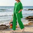 thumbnail image 3 of Textilo Womens Dressy Pant Suits 3pc Sleeveless Tops Palazzo Pants with 3/4 Sleeve Cardigan Suits Wedding Guest Pant Suits,Green M, 3 of 5