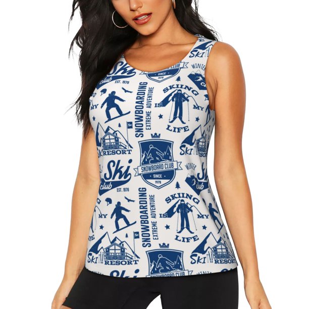 Fotbe Skiing Enthusiast Blusas Sin Mangas para Mujer – Estilo Casual, Corte Suelto, Slim-Fit, Cuello Redondo Deportivo, Tops de Verano para Gimnasio y Yoga-Small