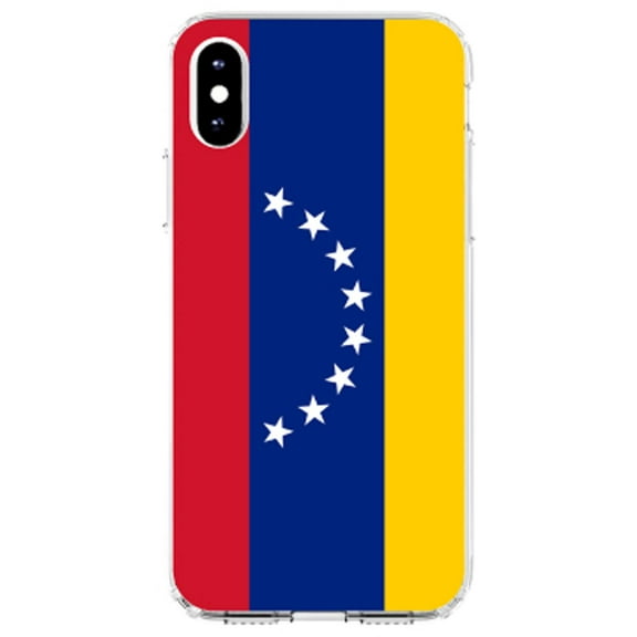DistinctInk Clear Shockproof Hybrid Case for iPhone X / XS (5.8" Screen) - TPU Bumper, Acrylic Back, Tempered Glass Screen Protector - Venezuela Flag Red Blue Yellow - Show Your Love of Venezuela