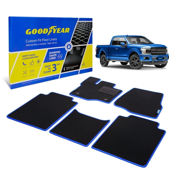 Goodyear All-Weather Car Floor Mats–Custom Fit for Ford F150 15-21 SuperCab, 5 Pc.Set, Heavy-Duty Diamond Floor Liners for Cars, SUVs, Trucks–Ultimate Interior Car Accessories for Men&Women -GY004304