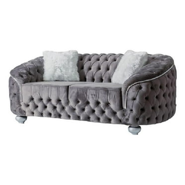 Beyan Signature Bursa 84" Velvet Loveseat in Gray/Silver Finish