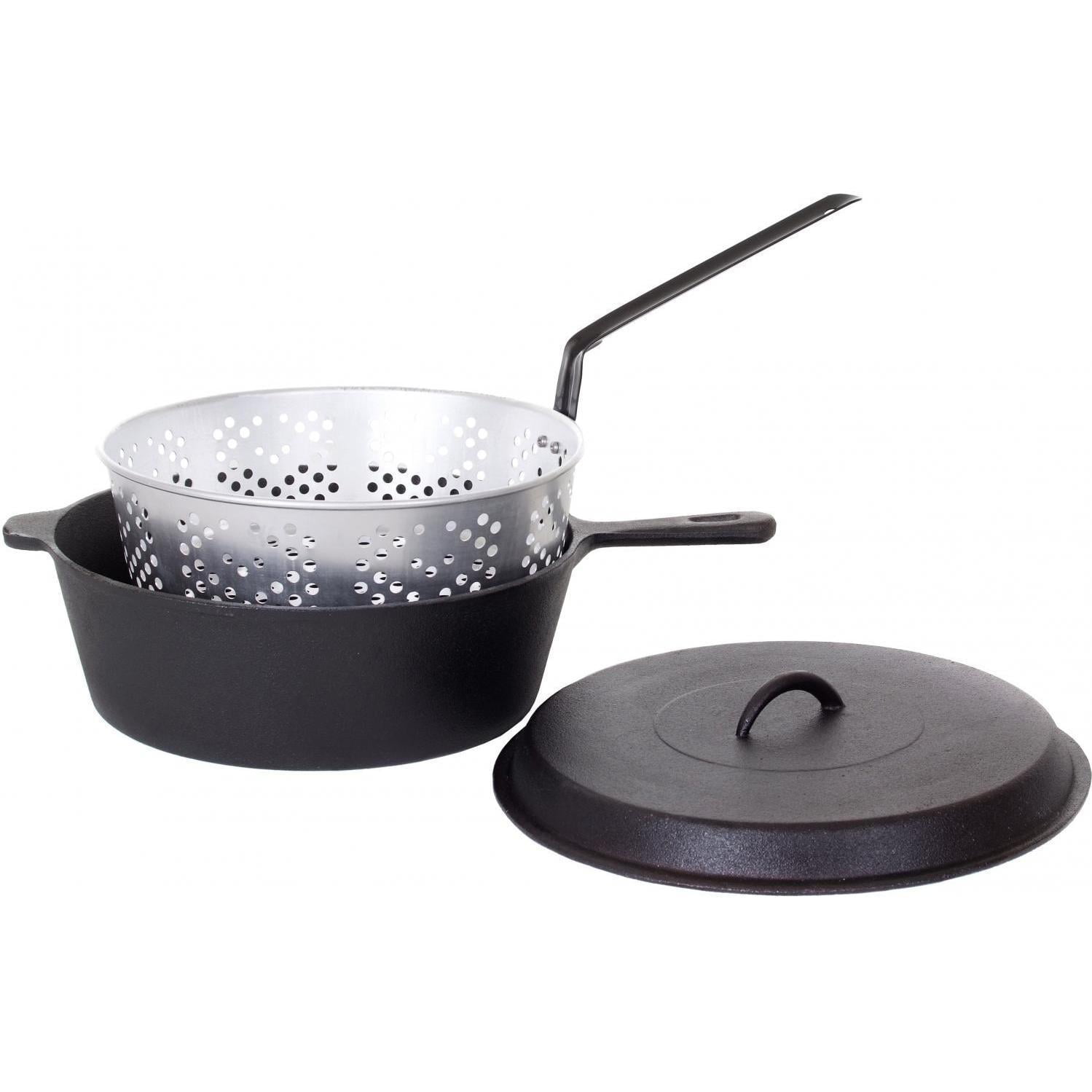 Cajun Classic 12Quart Seasoned Cast Iron Chicken Fryer With Basket