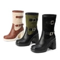 thumbnail image 4 of B91xZ Bottes Chelsea à Plateforme pour Femmes Mode Talon Bas Fermeture Éclair Mi-Mollet Chaussures, Vert 6.5, 4 of 5