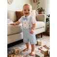 thumbnail image 4 of BemeyourBBs 2Pcs Newborn Baby Boy Baptism Day Gentleman Outfit Summer Clothes Lapel Neck Short Sleeve Button Down Bowtie Shirt Romper and Suspender Shorts Set, 4 of 9