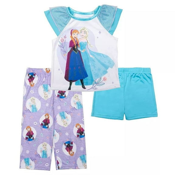 Disney Frozen Anna and Elsa Sisterly Love Girl's 3-Piece Satinet Pajama Set (Size 5T)