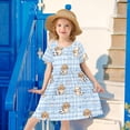 thumbnail image 2 of Football Themed Checkered Dog Short Sleeve Dress A-Line Cute Midi Casual Sundress 2-8 Years, 2 of 6