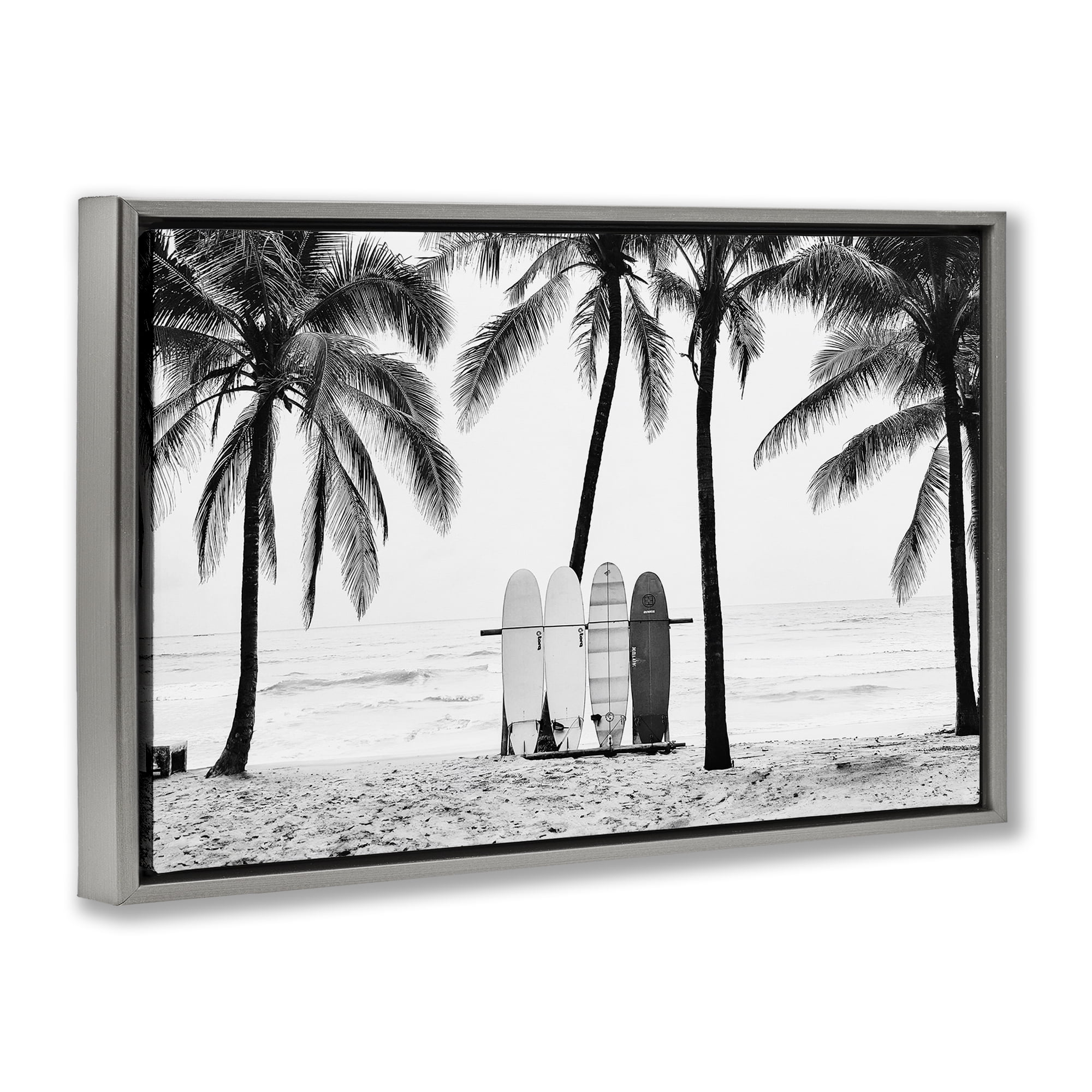 Stupell Industries Centered Surf Boards View Nautical & Beach Photography Gray Floater Framed Canvas Art Print Wall Art, 25 x 17