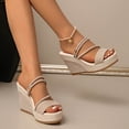 thumbnail image 6 of Womens Wedge Platform Espadrille Slide Sandals Slip On Open Toe High Heels Casual Summer Shoes Beige 7, 6 of 7