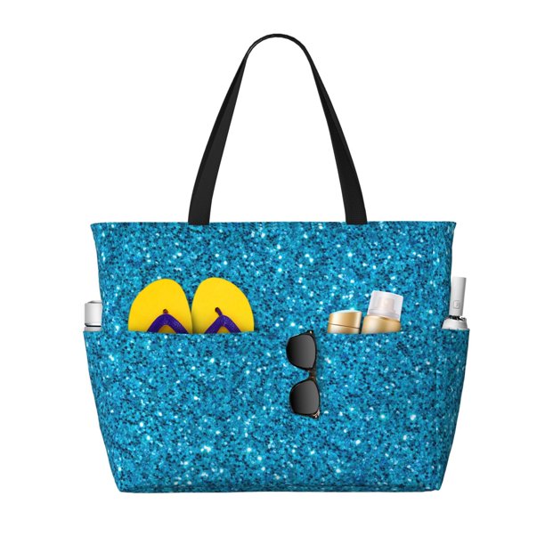 Fotbe Blue Glitter Bolsa de Viaje para Playa - Resistente al Agua, Bolsa Tote de Gran Capacidad y Ligera con 7 Bolsillos para Mujeres y Hombres