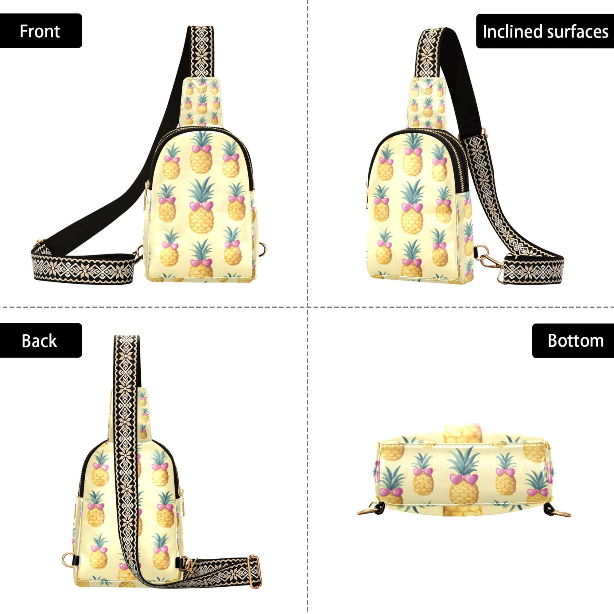 FORMRS Womens Crossbody Sling Bag Travel Daypack Shoulder Chest Backpack, Pineapple Love