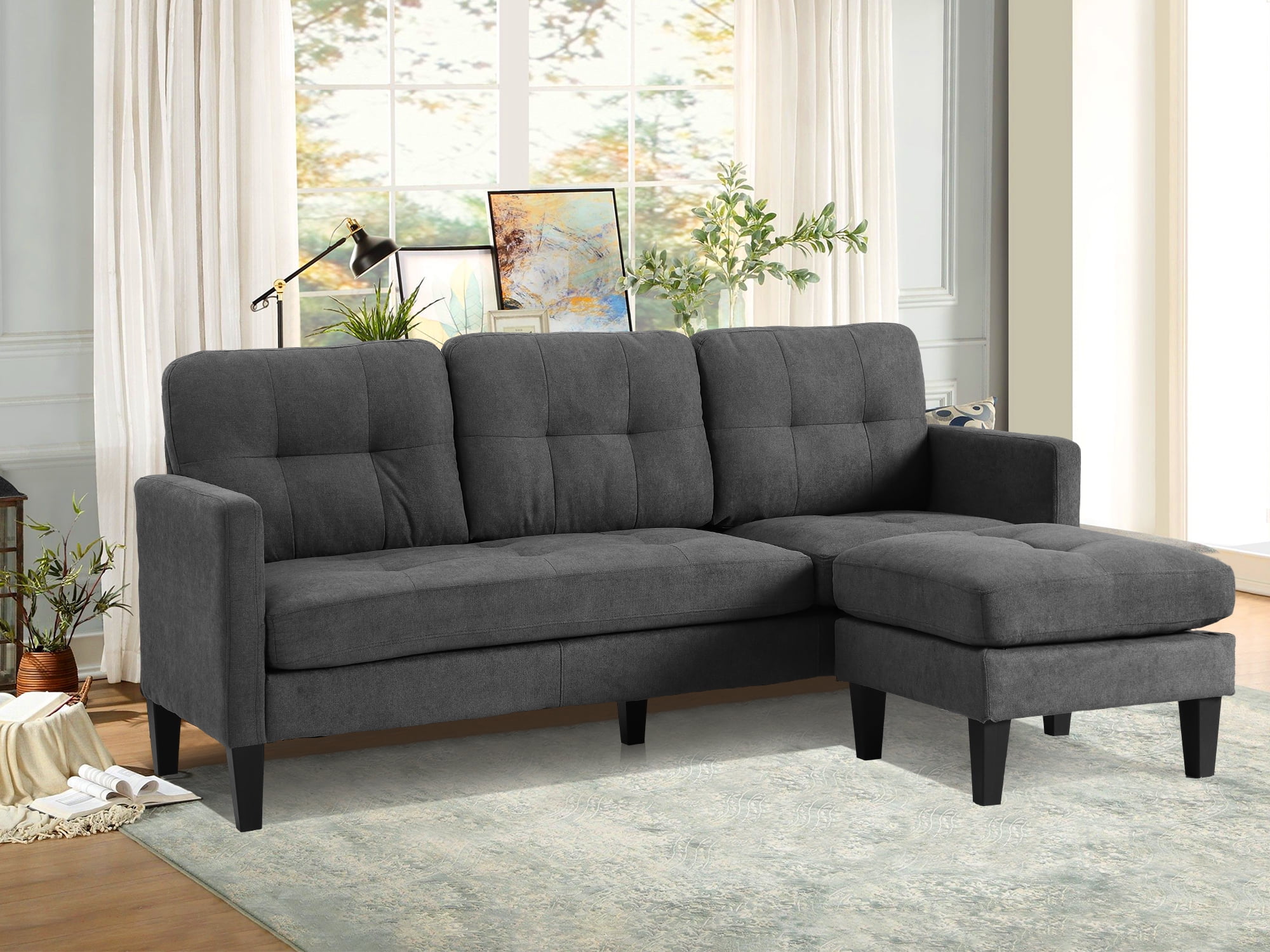 Convertible Sectional Sofa Couch, L-Shaped Couch with Modern Linen ...