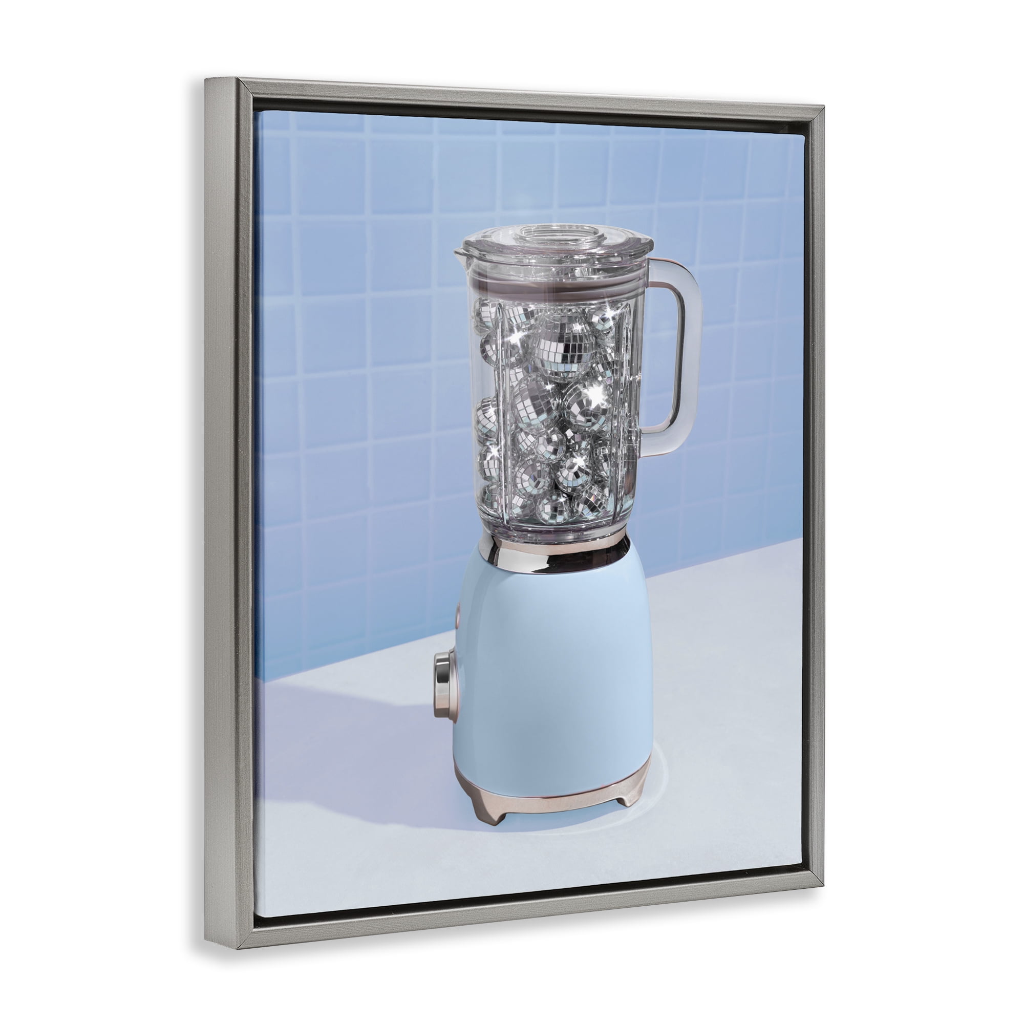 Stupell Industries Disco Drink Mixer over Blue Gray Framed Floater Canvas Wall Art, design by LISH Creative