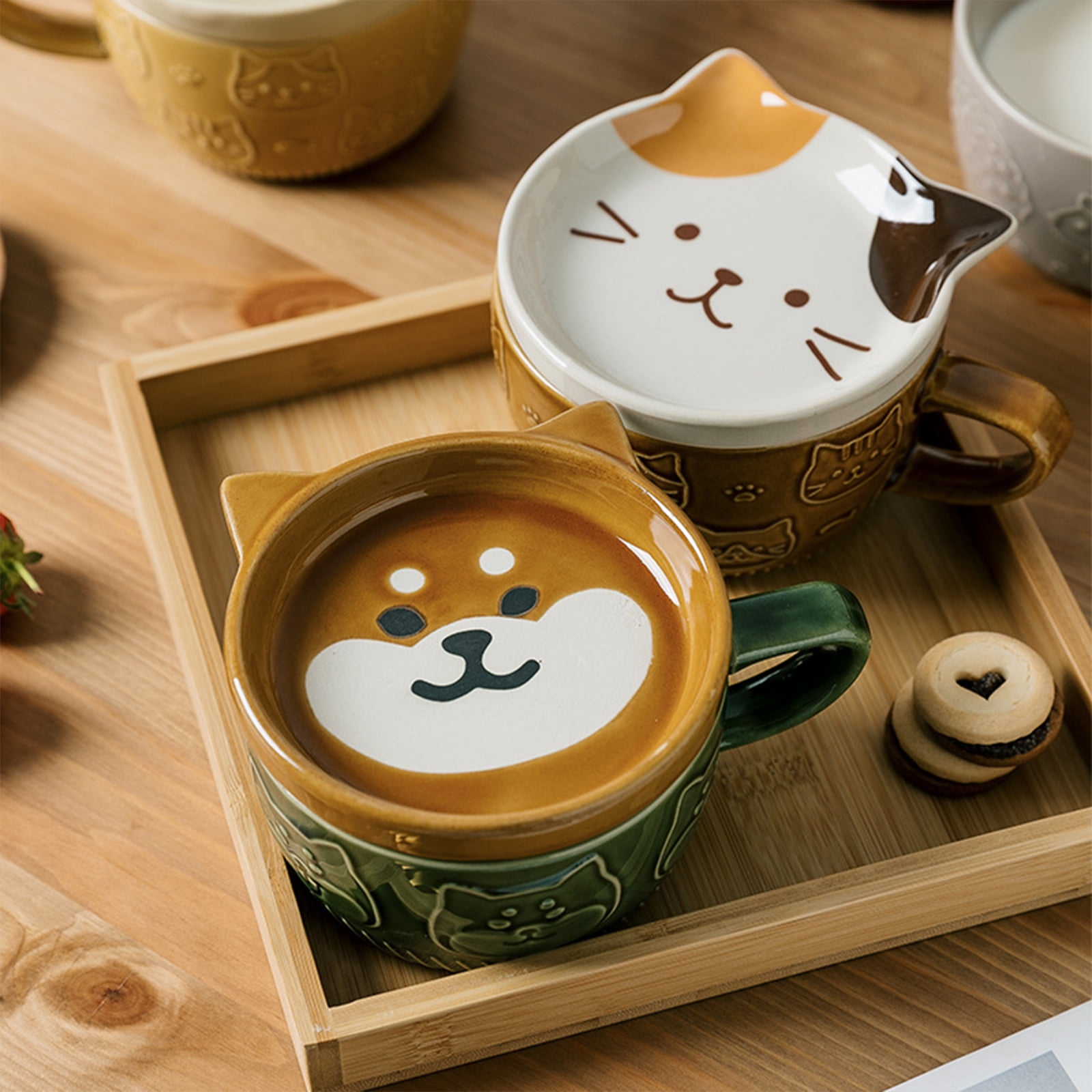 GENTI Kawaii Cup Ceramic Cat Mug Set of 2 Couple Cat Cup Stackable Cute Tea  Cups for Women Gift For …See more GENTI Kawaii Cup Ceramic Cat Mug Set of