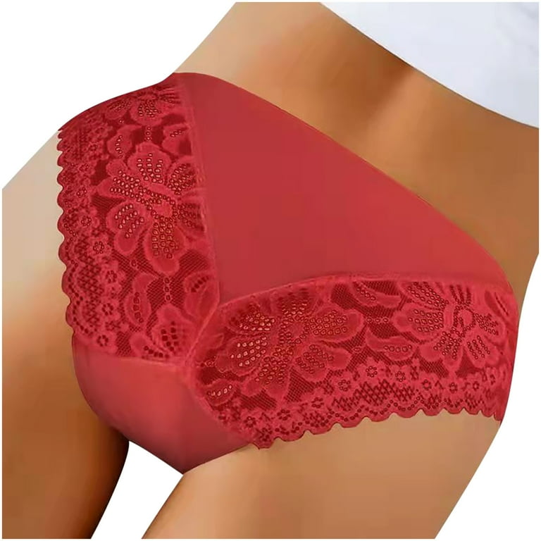 Odeerbi Womens Underwear Seamless Briefs Erogenous Lace Lingerie Thongs  Panties Hollow Out Underwear Red