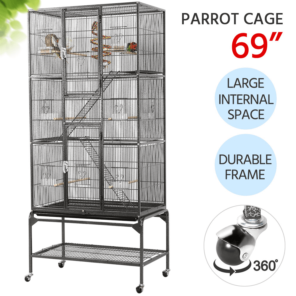 Topeakmart 69''H Mobile Extra Large Bird Cage Parrot Cage Rolling Metal Pet Cage with Detachable Stand, Black