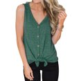 thumbnail image 1 of keepw Débardeur Sans Manches pour Femmes Col en V Boutons Nœud devant Vert TG, 1 of 6
