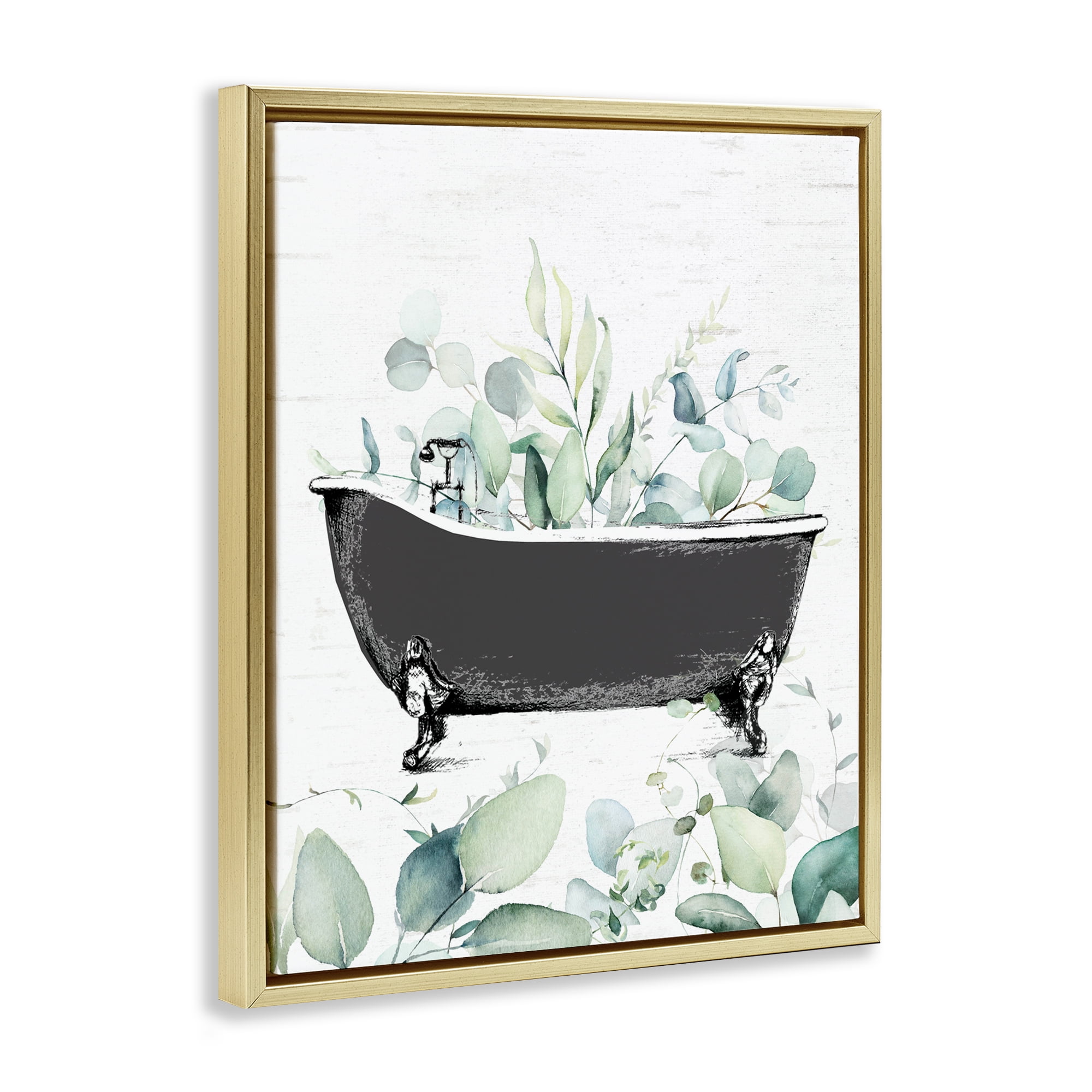 Eucalyptus Leaves Bathtub Gold Framed Floater Canvas Wall Art, design by Lettered and Lined