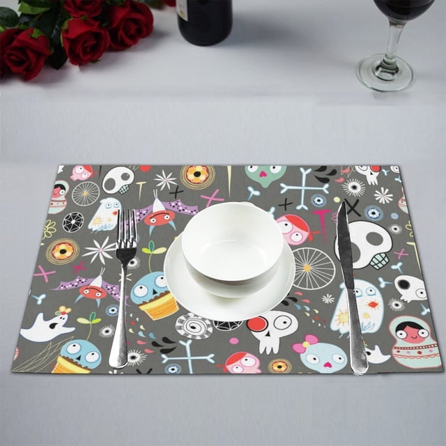 Mantel de mesa ABPHQTO Lindo de calaveras de dibujos animados 30 x 45 cm antideslizante