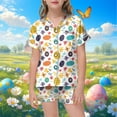 thumbnail image 2 of Toddler Girls Easter Pajamas Set Easter Bunny Print Button up Short Sleeve Shirt and Shorts Set Preppy Pajamas for Girls 12-13 Years, 2 of 4