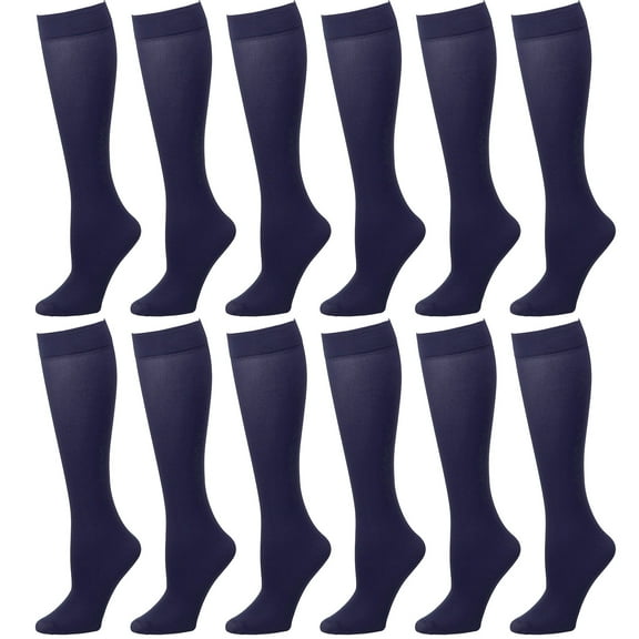 12 Pairs Women Trouser Socks with Comfort Band Stretchy Spandex Opaque Navy Color