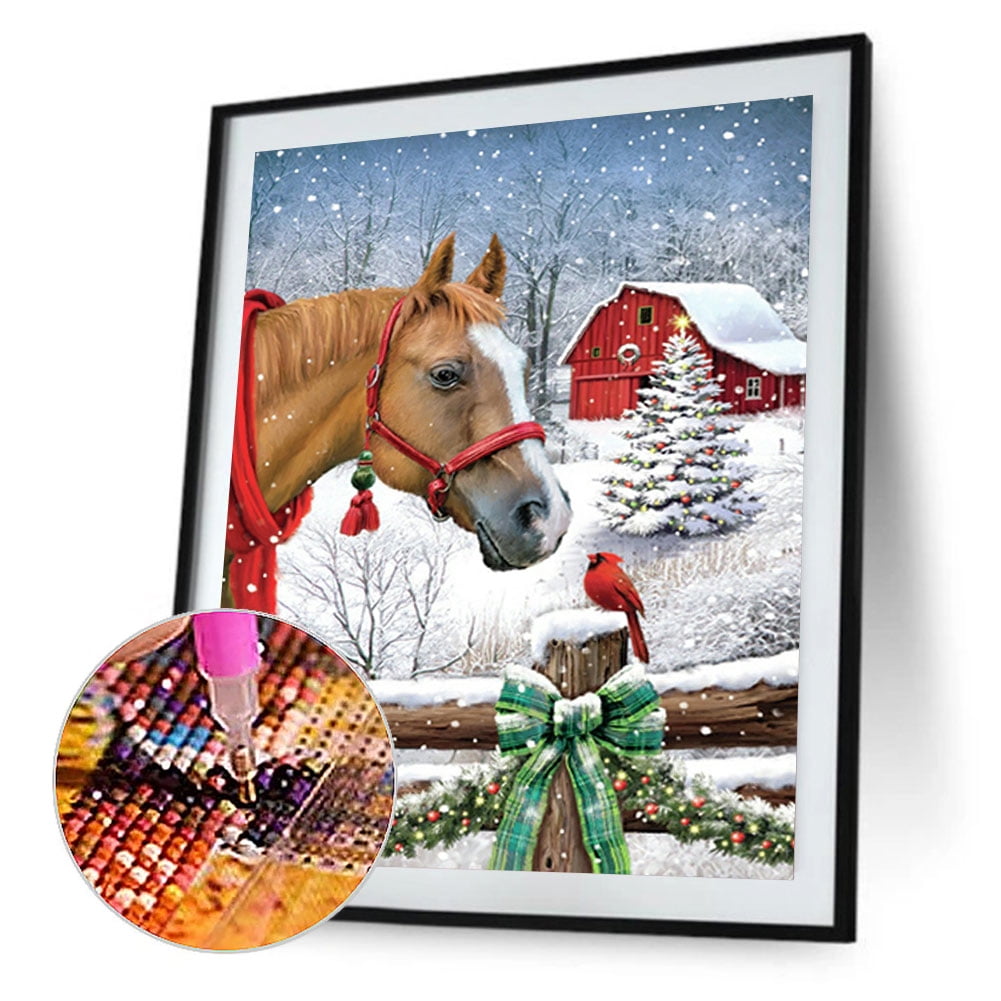 YFMHA Christmas Horse DIY Diamond Painting Kits Full Round Drill 30x40cm  (A5667) 