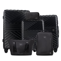 Travelhouse 6 Piece Luggage Set Hardshell Lightweight Suitcase with Carry On Backpack Duffel Bag and Packing Cube.Black