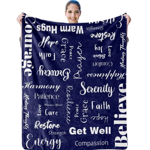 Get Well Soon Gifts for Men Women, Get Well Blanket, Healing Blanket, Soft Comfort Compassion Inspirational Blanket, Positive Energy Throw Blanket, Breast Cancer Recovery Gift, Navy Blue(30"x40")