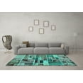 thumbnail image 3 of Ahgly Company Machine Washable Indoor Square Patchwork Turquoise Blue Transitional Area Rugs, 4' Square, 3 of 4